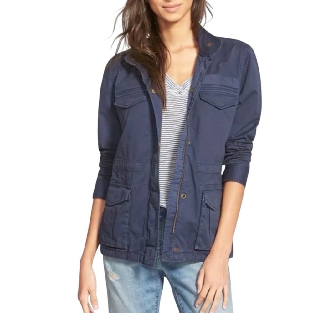 Hinge Designed in Seattle Utility Jacket XS Blue Four Pocket Drawstring